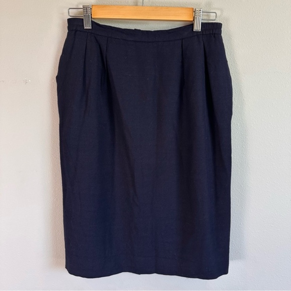 VTG Womens‎ 10 Navy Blue High Waisted Wool Pencil Skirt USA Minimalist Corporate
